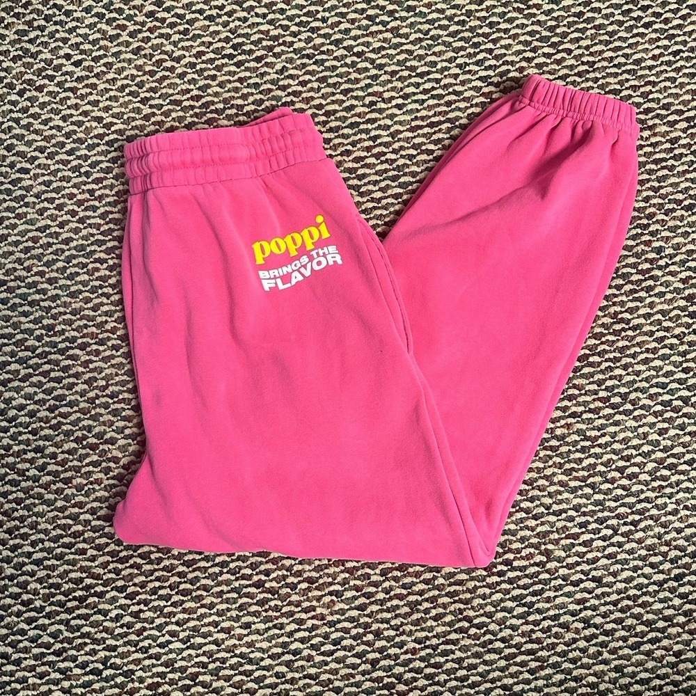 Poppi Forever Icon Serving Flavor Graphic‎ Joggers Smiley Face Pink Sz XL Trendy